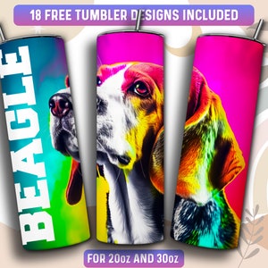 Beagle Tumbler Wrap PNG, Dog 20 oz Skinny Tumbler Sublimation Design, Instant Download (+101 free Designs)