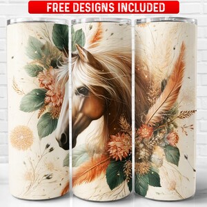 Floral Horse PNG, Horse Girl Riding 20 oz Skinny Tumbler Sublimation Design, Instant Download (+101 free Designs)