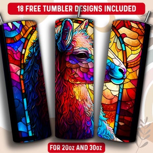 Stained Glass Alpaca Llama Tumbler Wrap PNG, 20 oz Skinny Tumbler Sublimation Design, Instant Download (+101 free Designs)