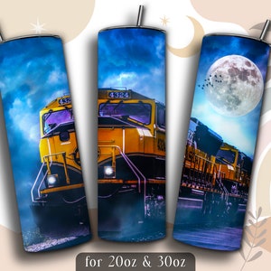 Locomotive Tumbler Wrap PNG, Train 20 oz Skinny Tumbler Sublimation Design, Instant Download (+101 free Designs)