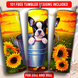 Cute Boston Terrier Tumbler Wrap PNG, Dog 20 oz Skinny Tumbler Sublimation Design, Instant Download (+101 free Designs)