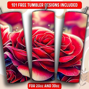 Red Roses Tumbler Wrap PNG, Red Rose Flower Floral 20 oz Skinny Tumbler Sublimation Design, Instant Download (+101 free Designs)