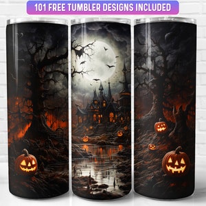 Halloween Tumbler Wrap PNG, Halloween 20 oz Skinny Tumbler Wrap Sublimation Design, Instant Download (+101 free Designs)