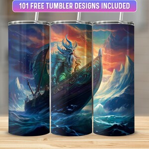 Viking Tumbler Wrap PNG, 20 oz Skinny Tumbler Wrap Sublimation Design, Instant Download (+101 free Designs)