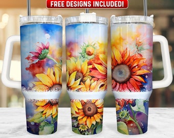 Girassol 40 onças Tumbler Wrap PNG Design, Girassol 40 onças Quencher Tumbler Sublimation Wrap, 40 onças Tumbler PNG, Download instantâneo
