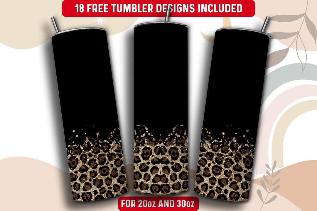 Leopard Tumbler Wrap PNG, Black 20 Oz Skinny Tumbler Sublimation Design ...