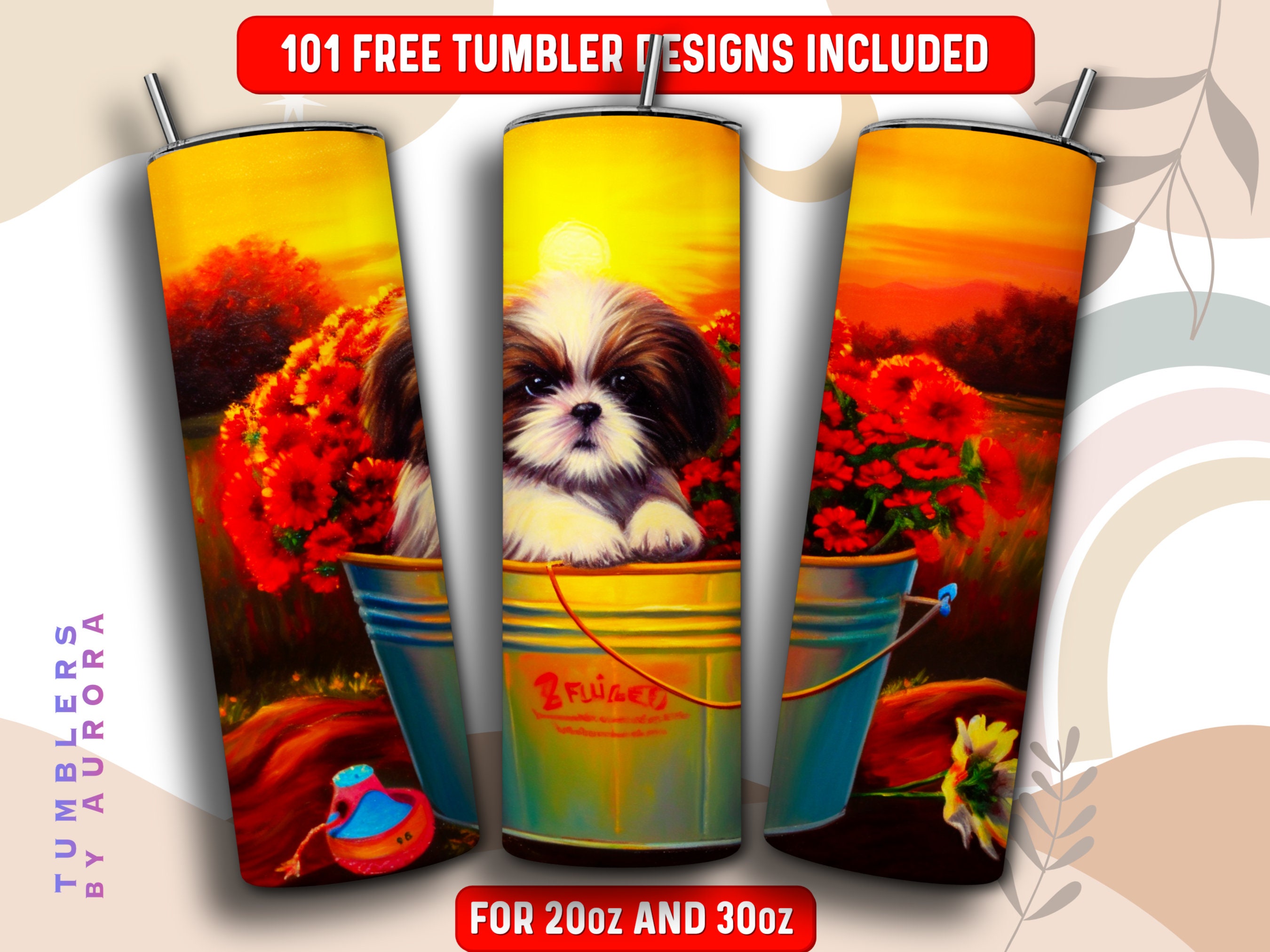 Cute Shih Tzu Tumbler Wrap PNG, Dog 20 Oz Skinny Tumbler Sublimation ...