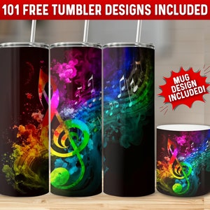 Music Tumbler Wrap PNG and Mug Wrap PNG, 20 oz Skinny Tumbler Wrap Sublimation Design, Instant Download (+101 free Designs)