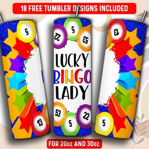 Bingo Tumbler Wrap PNG, Bingo 20 oz Skinny Tumbler Sublimation Design, Instant Download (+101 free Designs)
