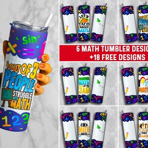 Pakiet Math Tumbler Wrap PNG, zestaw Math Teacher 20 oz Skinny Tumbler Bundle Sublimacja Design, Natychmiastowe pobranie (+101 darmowych projektów)