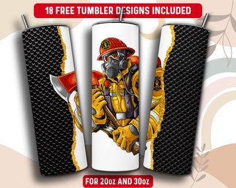 Firefighter Tumbler Wrap PNG, Firefighter 20 oz Skinny Tumbler Sublimation Design, Instant Download (+101 free Designs)