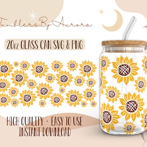 Sunflower 20 oz Libbey Glass Wrap SVG Sublimation Design, Sunflower Glass Can SVG PNG, Instant Download (+101 free Designs)
