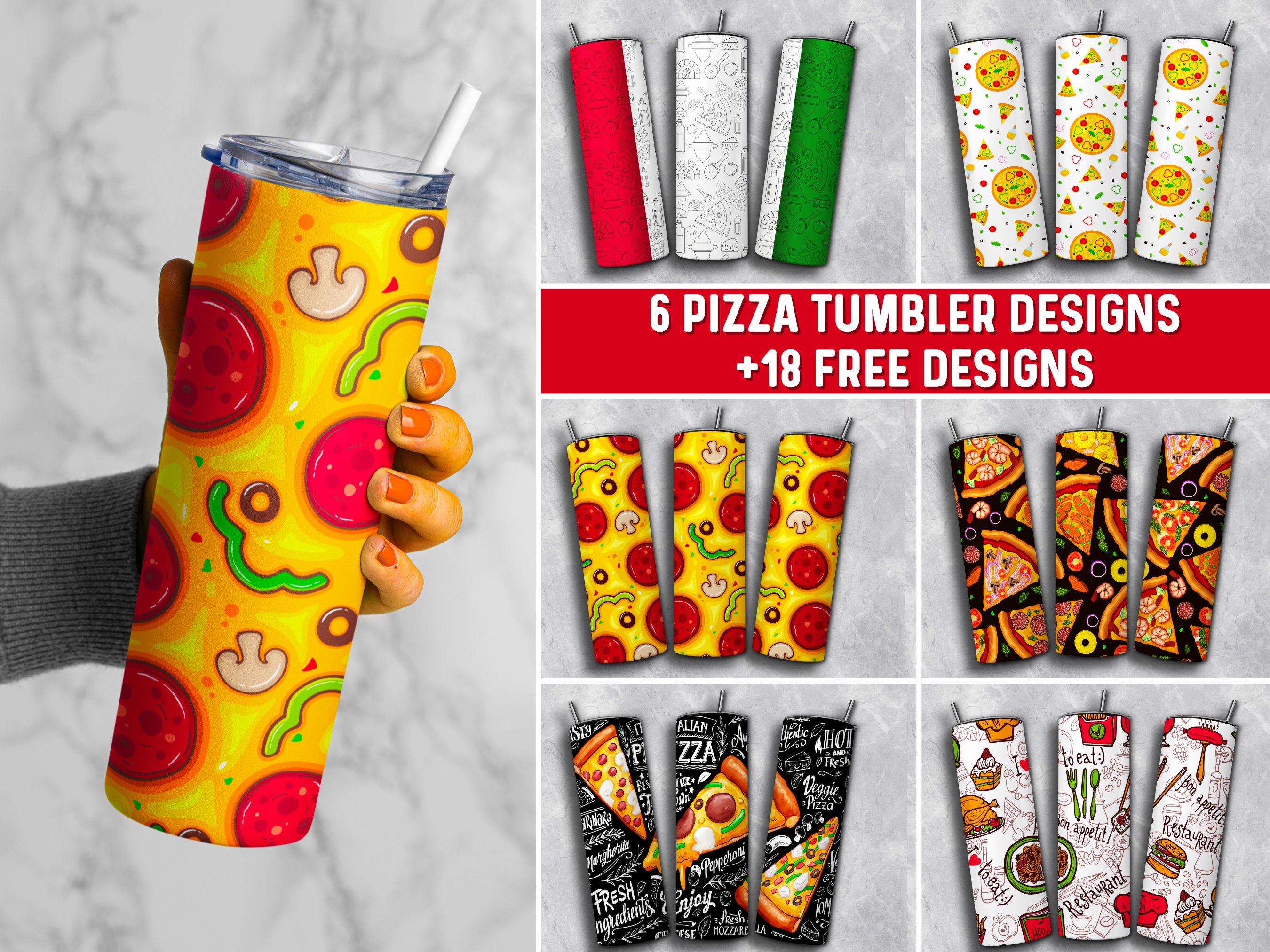 Pizza Tumbler Wrap Bundle PNG Pizza 20 Oz Skinny Tumbler Etsy