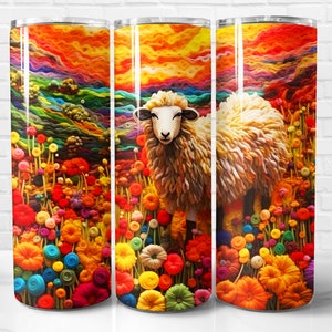 Embroidered 3D Sheep Tumbler Wrap PNG Design, 3D Sheep Sublimation Wrap, 20 oz Skinny Tumbler Wrap, Instant Download (+101 free Designs)