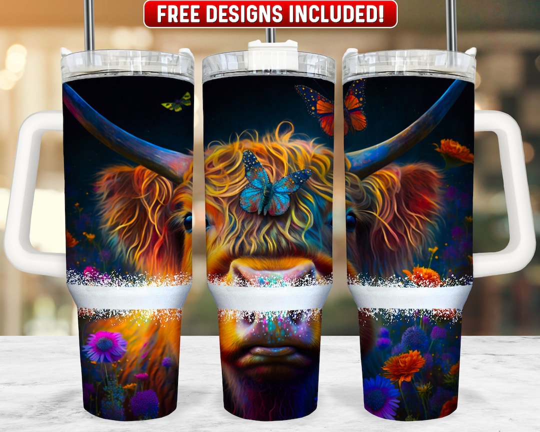 Highland Cow 40oz Tumbler Wrap PNG Design, Highland Cow 40oz Quencher ...