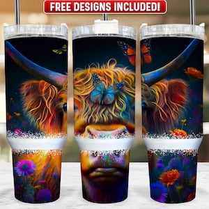 Highland Cow 40oz Tumbler Wrap PNG Design, Highland Cow 40oz Quencher Tumbler Sublimation Wrap, 40 oz Tumbler PNG, Instant Download