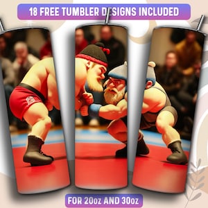 Wrestling Tumbler Wrap PNG, Wrestling Gnomes 20 oz Skinny Tumbler Sublimation Design, Instant Download (+101 free Designs)