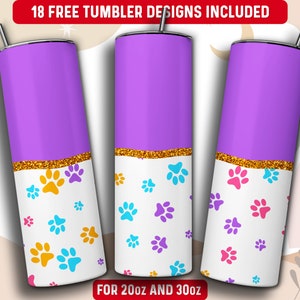 Dog Paw Tumbler Wrap PNG, Dog Paw Print 20 oz Skinny Tumbler Sublimation Design, Instant Download (+101 free Designs)