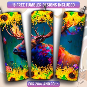 Moose Tumbler Wrap PNG, Moose 20 oz Skinny Tumbler Sublimation Design, Instant Download (+101 free Designs)