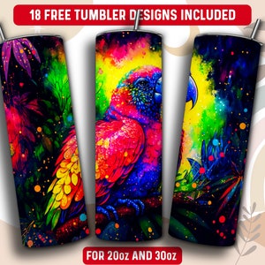 Parrot Tumbler Wrap PNG, 20 oz Skinny Tumbler Sublimation Design, Instant Download