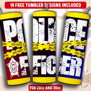 Police Tumbler Wrap PNG, Police Officer 20 oz Skinny Tumbler Sublimation Design, Instant Download (+101 free Designs)