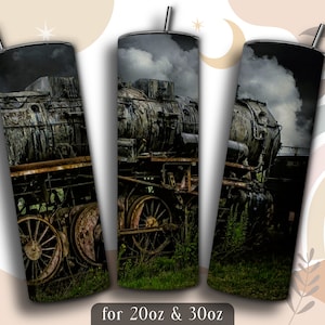 Locomotive Tumbler Wrap PNG, Train 20 oz Skinny Tumbler Sublimation Design, Instant Download (+101 free Designs)
