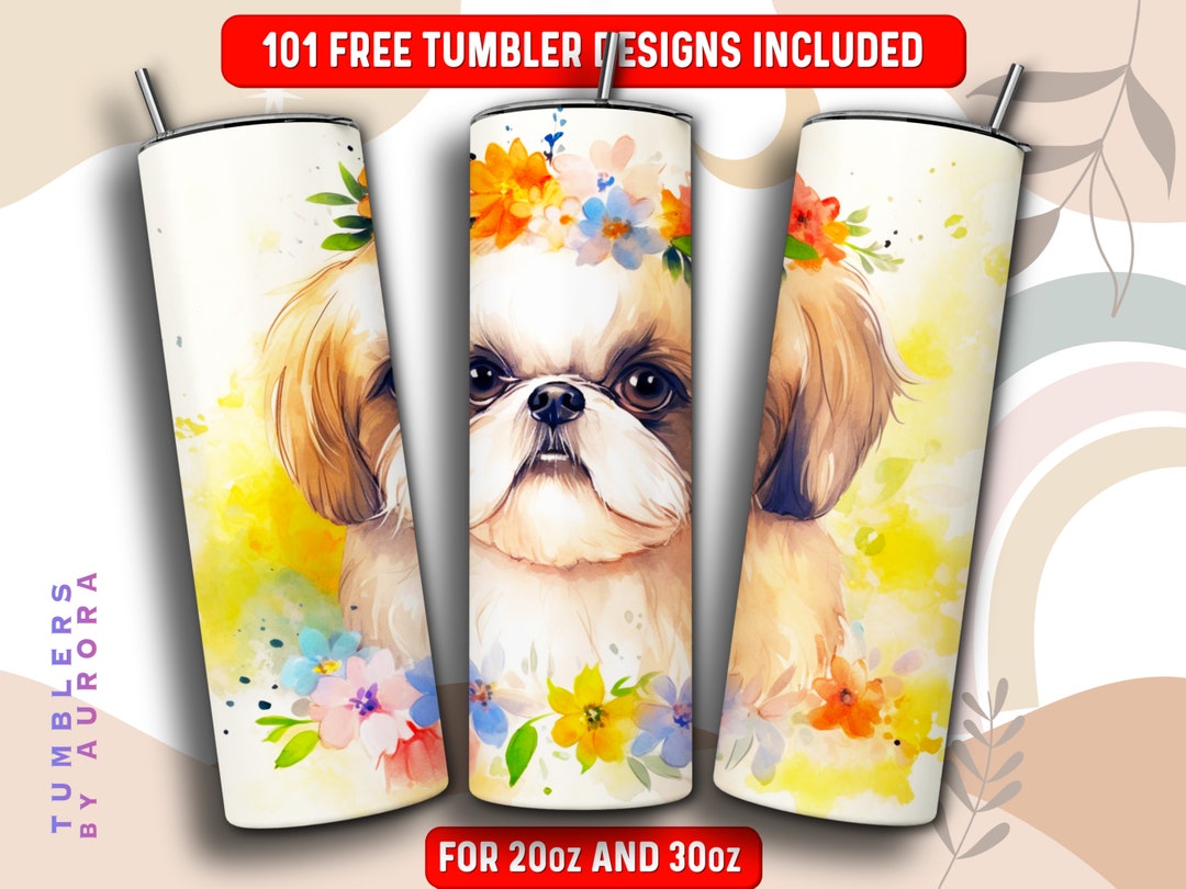 Watercolor Shih Tzu Tumbler Wrap PNG, Dog 20 Oz Skinny Tumbler ...
