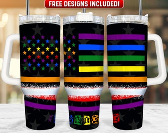 Rainbow Flag 40oz Tumbler Wrap PNG Design, LGBT 40oz Quencher Tumbler Sublimation Wrap, 40 oz Tumbler PNG, Instant Download