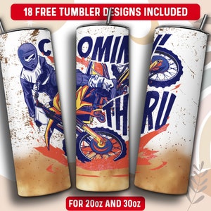 Motocross Tumbler Wrap PNG, Dirt Bike 20 oz Skinny Tumbler Sublimation Design, Instant Download (+101 free Designs)