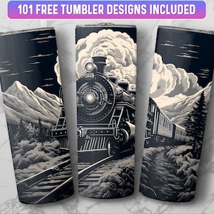 Locomotive Tumbler Wrap PNG, 20 oz Skinny Tumbler Wrap Sublimation Design, Instant Download (+101 free Designs)