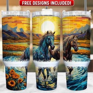 Horses 40oz Tumbler Wrap PNG Design, Horse 40oz Quencher Tumbler Sublimation Wrap, 40 oz Tumbler PNG, Instant Download