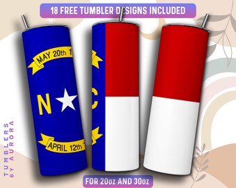 North Carolina Tumbler Wrap PNG, US State 20 oz Skinny Tumbler Sublimacja Design, Natychmiastowe pobranie (+101 darmowych projektów)