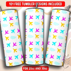 Airplane Tumbler Wrap PNG, Pilot Stewardess 20 oz Skinny Tumbler Sublimation Design, Instant Download (+101 free Designs)