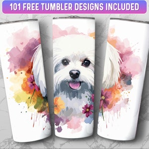 Maltese Tumbler Wrap PNG, 20 oz Skinny Tumbler Wrap Sublimation Design, Instant Download (+101 free Designs)