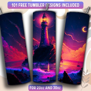 Lighthouse Tumbler Wrap PNG, Lighthouse 20 oz Skinny Tumbler Sublimation Design, Instant Download (+101 free Designs)