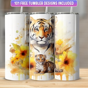 Tiger Tumbler Wrap PNG, 20 oz Skinny Tumbler Wrap Sublimation Design, Instant Download (+101 free Designs)