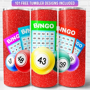 Red Bingo Tumbler Wrap PNG, Bingo 20 oz Skinny Tumbler Sublimation Design, Instant Download (+101 free Designs)