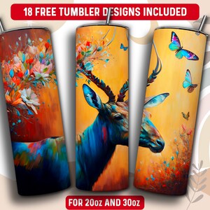 Antelope Tumbler Wrap PNG, 20 oz Skinny Tumbler Sublimation Design, Instant Download