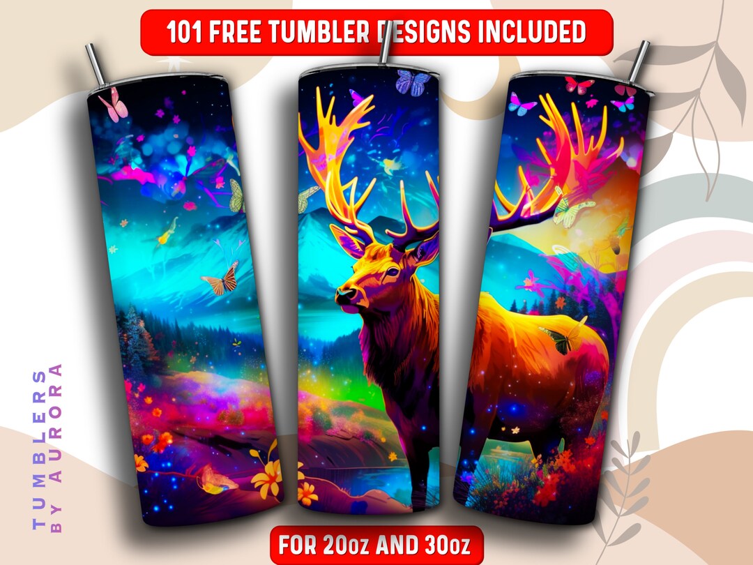 Neon Deer Tumbler Wrap PNG, Animal 20 Oz Skinny Tumbler Sublimation ...