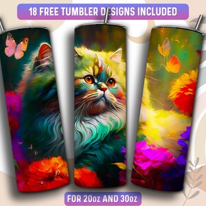 Persian Cat Tumbler Wrap PNG, Persian Cat 20 oz Skinny Tumbler Sublimation Design, Instant Download (+101 free Designs)
