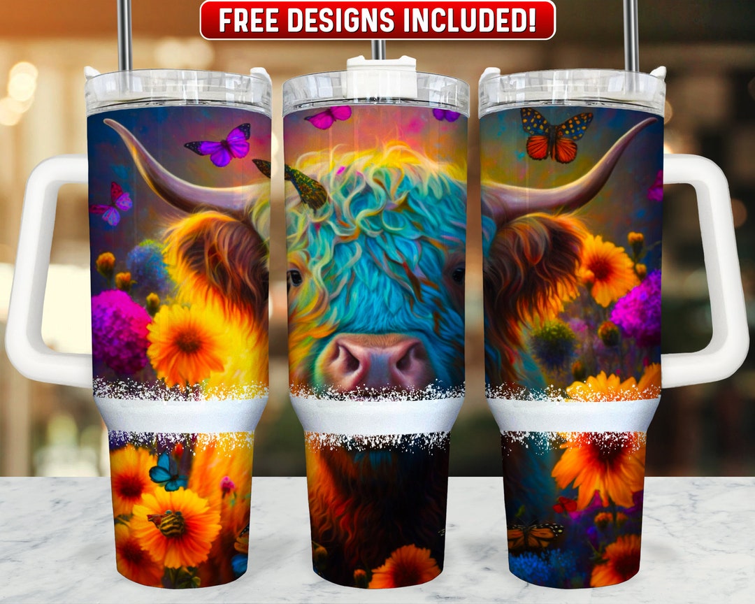 Highland Cow 40oz Tumbler Wrap PNG Design, Highland Cow 40oz Quencher ...