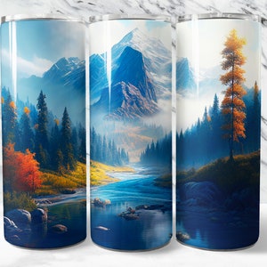 Mountain Tumbler Wrap PNG, Nature 20 oz Skinny Tumbler Sublimation Design, Instant Download (+101 gratis ontwerpen)