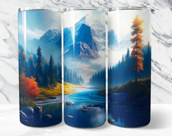 Mountain Tumbler Wrap PNG, Nature 20 oz Skinny Tumbler Sublimation Design, Instant Download (+101 free Designs)