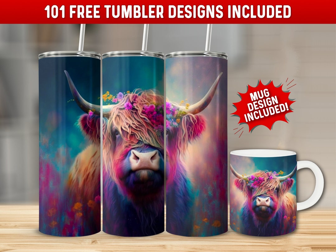 Highland Cow Tumbler Wrap PNG and Mug Wrap PNG, 20 Oz Skinny Tumbler ...