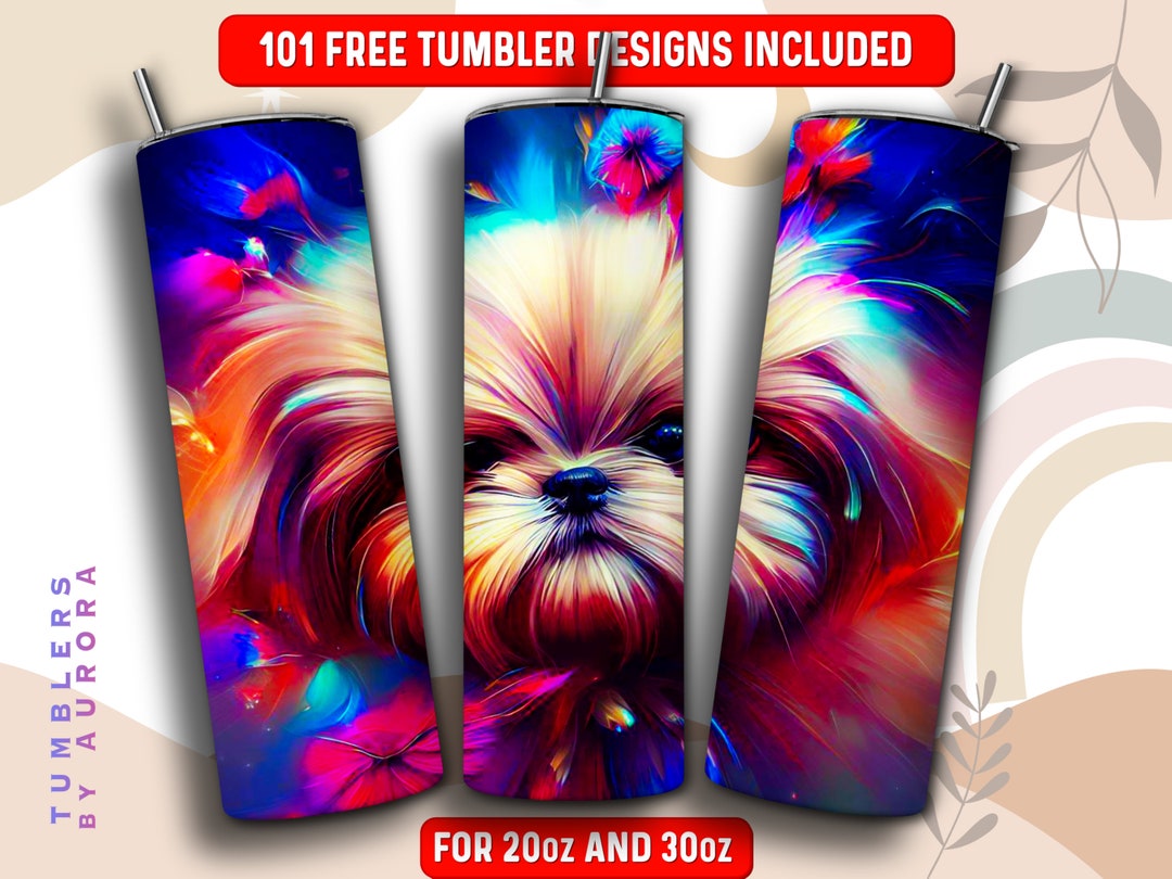 Oilpainting Shih Tzu Tumbler Wrap PNG, Dog 20 Oz Skinny Tumbler ...