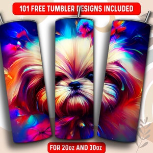 Pintura a óleo Shih Tzu Tumbler Wrap PNG, Dog 20 oz Skinny Tumbler Design de sublimação, download instantâneo (+101 designs gratuitos)