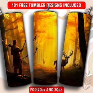 Deer Hunting Tumbler Wrap PNG, Hunter 20 oz Skinny Tumbler Sublimation Design, Instant Download (+101 free Designs)