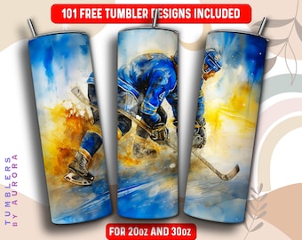 Ice Hockey Tumbler Wrap PNG, Ice Hockey 20 oz Skinny Tumbler Sublimation Design, Instant Download (+101 free Designs)