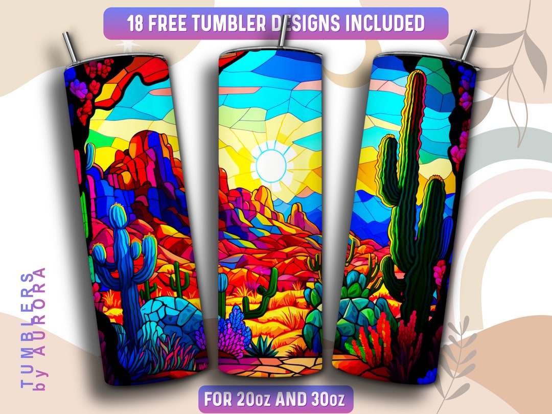Stained Glass Canyon Tumbler Wrap PNG, Desert 20 Oz Skinny Tumbler ...