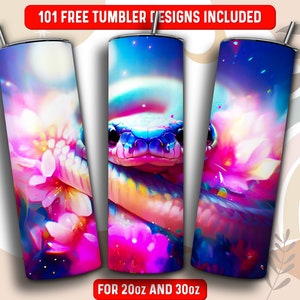 Oilpainting Snake Tumbler Wrap PNG, Snake 20 oz Skinny Tumbler Sublimation Design, Instant Download (+101 free Designs)